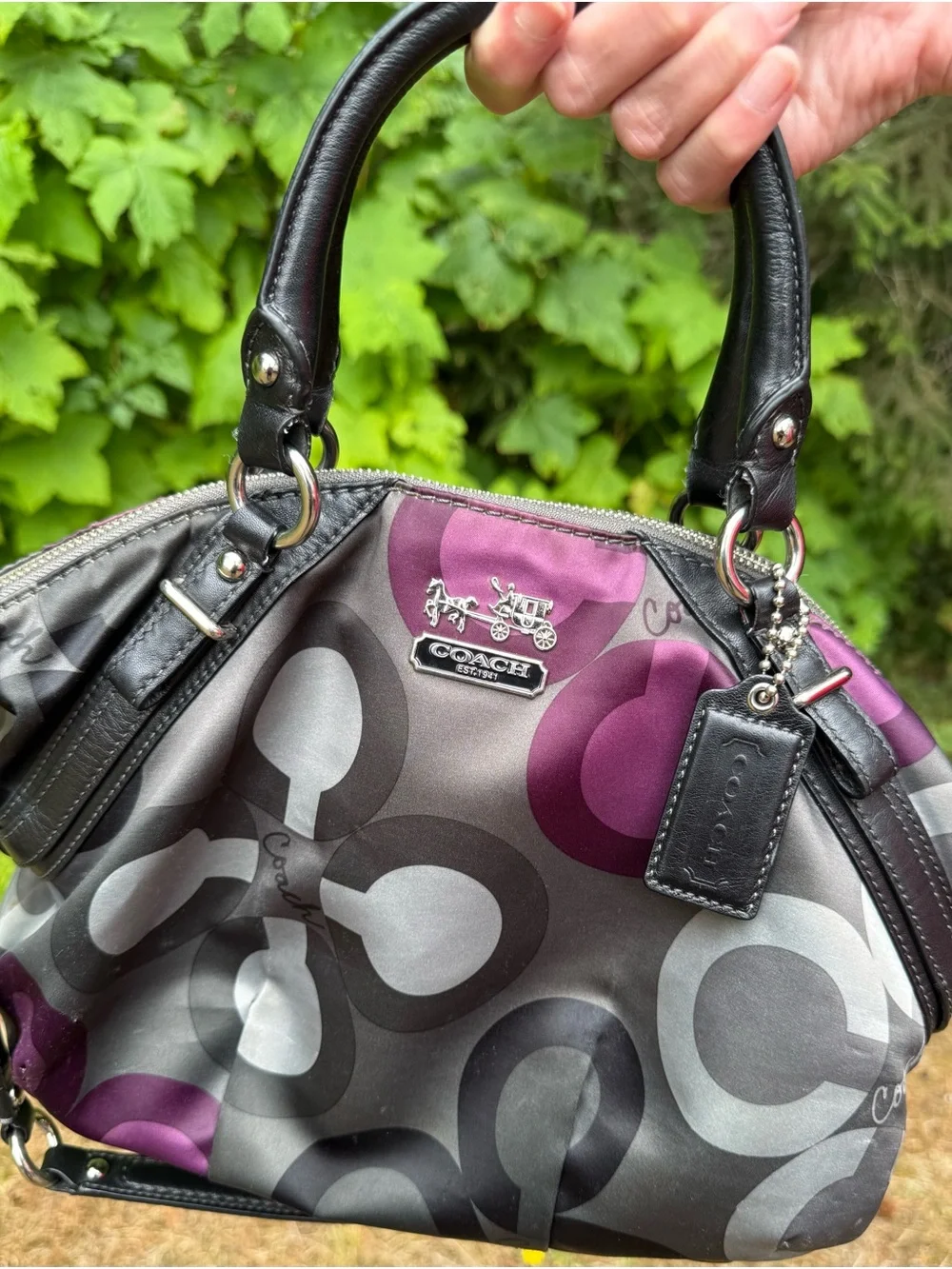 Authentic Coach Madison Sophia clover satchel purple/grey #15946 satin